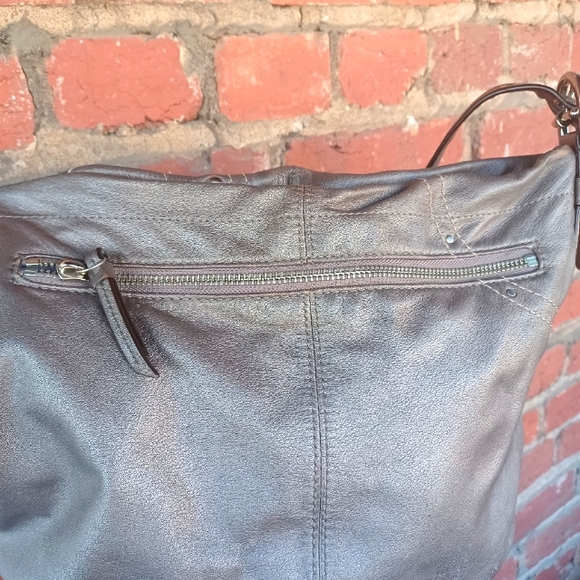 Coach Duffle Shoulder Bag Applique Studded Silver Luxury Designer Leather. - Picture 4 of 11